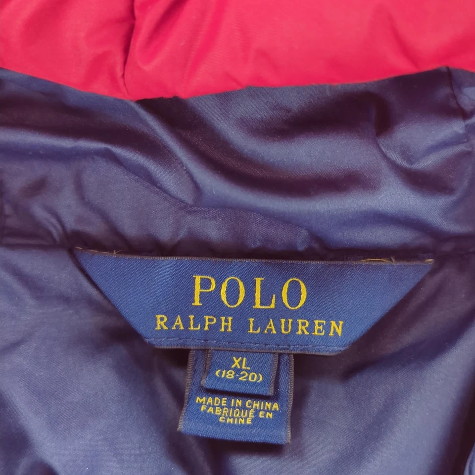 Polo Ralph Lauren Jacket Boys XL 18-20 Red Hooded Down Puffer Winter Pony Logo - Image 4 of 4
