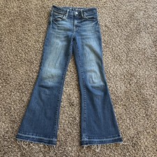 Girl's Gap Kids High Rise 70s Flare Jeans Raw Hem Size 10 R Stretch EUC