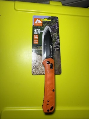 Ozark Trail Folding Knife D2 Steel 7.5'' Orange Handle Slide Lock Belt Clip