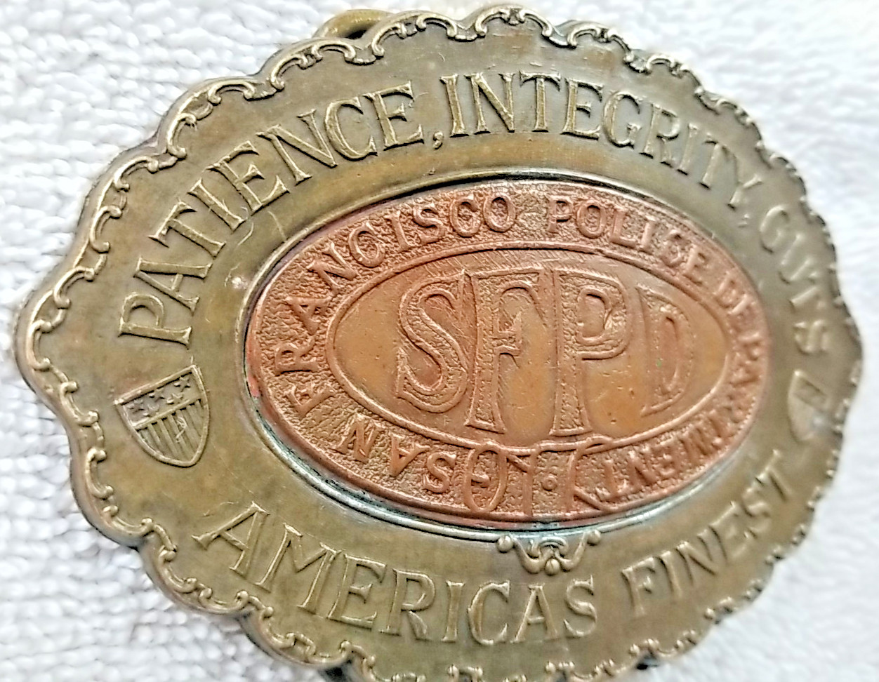 Vintage SFPD Belt Buckle Montauk Silver Co Americas Finest Brass Collectible