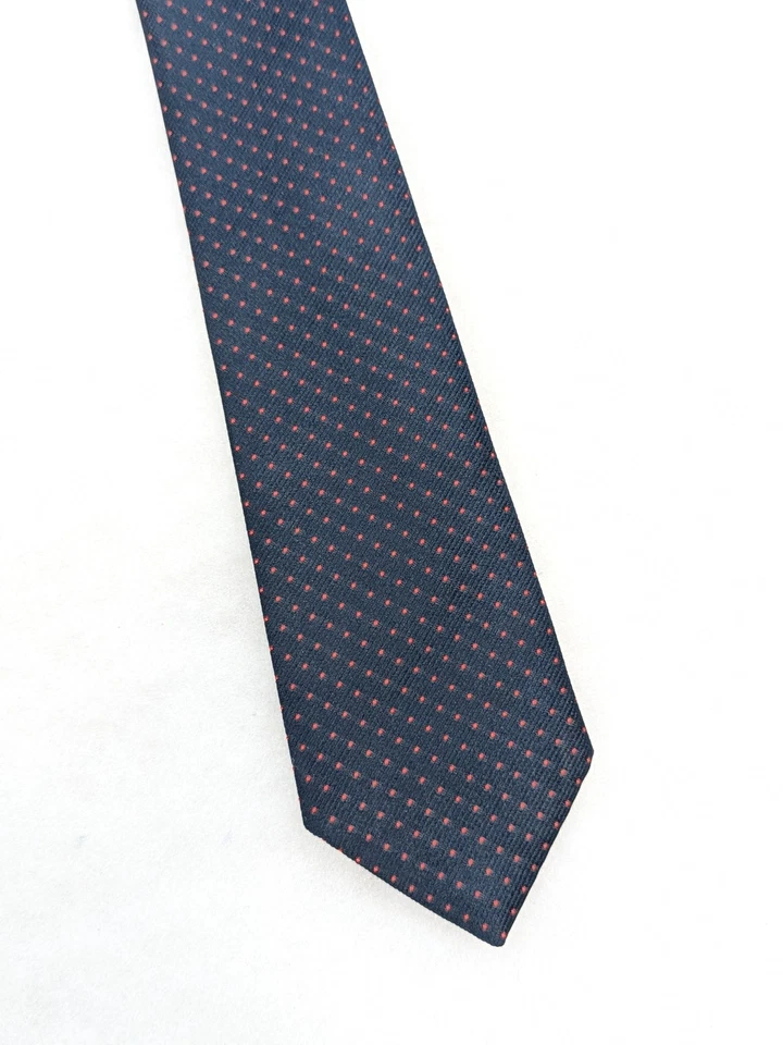 CORBATA VAN HEUSEN De Colección Años 80 Azul Marino Rojo Lunares Ajustada Poliéster Foto 3 de 4