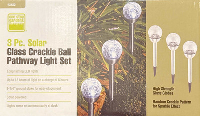 One Stop Gardens Solar LED Crackle Glass Pathway Lights Set 3pc Water Resistant