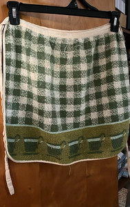 Vintage Terry Waist Apron Town House. Green/white W/ Coffee Cups 