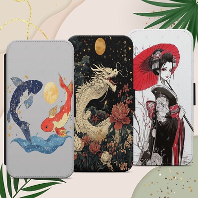 Japanischer Drache Koi Handy Hülle Cover für iPhone Samsung Pixel Flip Wallet