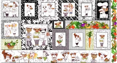 Loralie Designs - Happy Chef 👩‍🍳👨‍🍳Quilting And Crafting Cotton Panel