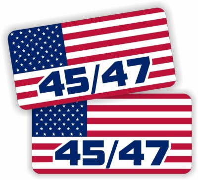 pair - Trump American Flag 45/47 Hard Hat Helmet Stickers USA Decals 1''x2''