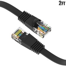 2FT Flat Cat6 RJ45 Network LAN Ethernet Patch Cable Slim Copper Wire 32AWG Black