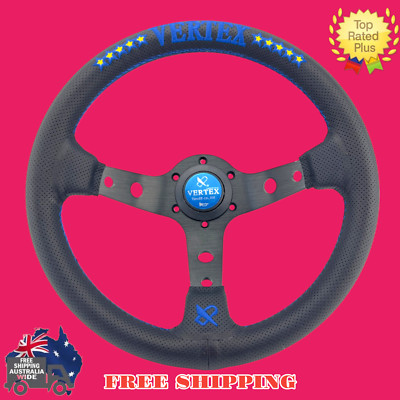 Vertex Style Steering Wheel Deep Dish 10 Star Blue Perforated Leather 320mm