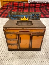 Vintage Wolverine Sunny Suzy Tin Metal Kitchen Toy Sink Dish washing orange 50's