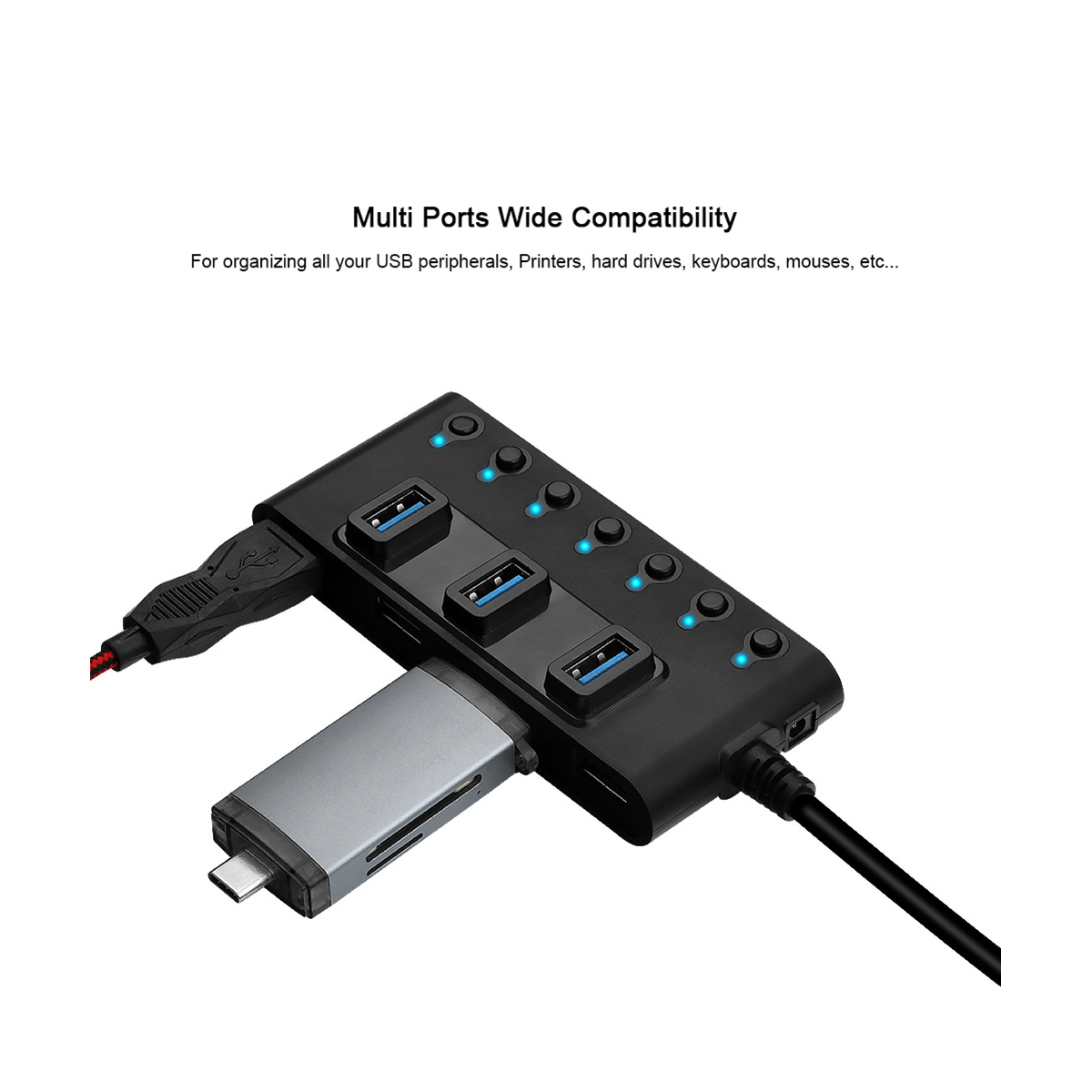 7 Ports USB3.0 Hub Adapter Tragbarer USB Hub Splitter mit Schalter