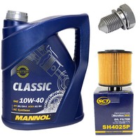 MotoröL Set 10W-40 5 Liter + ÖLfilter SH 4025 P + Schraube FüR Audi Seat VW 1.4