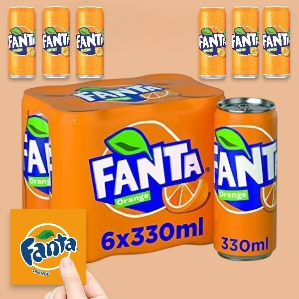 Fanta Orange Soda (European Import) (6 x 0.33 Cans) with FANTA
