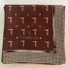 MAN HANDKERCHIEF GOLD BROWN MONOGRAM CLASSIC COTTON VTG POCKET ART SQUARE20 T7