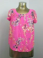 St Johns Bay Pink Floral Top Womens PS Chest 36 Pleated Short Sleeve 228-24822