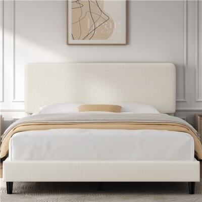 Upholstered Full/Queen Bed Frame w/ Height Adjustable Headboard, Chenille Fabric