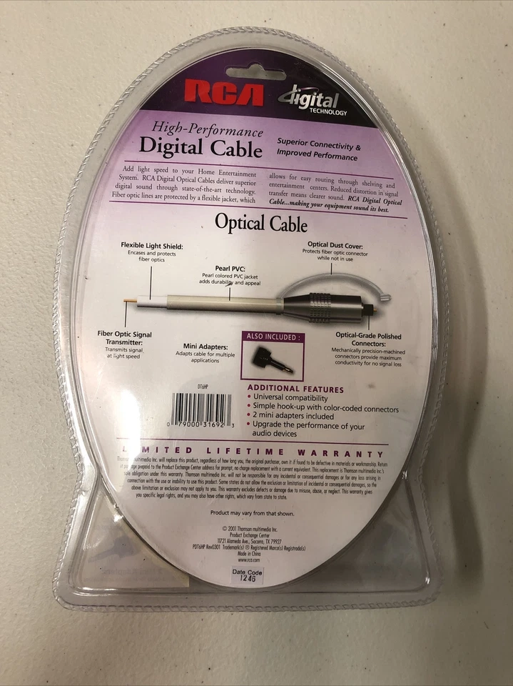 RCA Digital Optical Cable 6 Foot NIB - Image 2 of 2