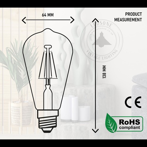 Vintage Retro Style Industrial E27 ST64 4W LED Filament Edison Lamp Light Bulb - Picture 13 of 24