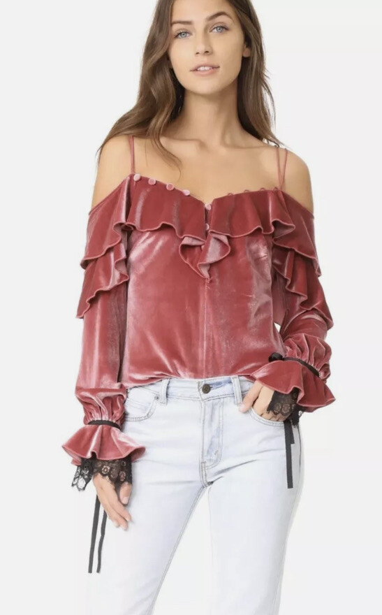 Self Portrait Pink Velvet Off Or On The Shoulder Frill Top