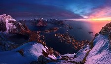 Landscape norway island sea snow winter cityscape Custom Gaming Mat Desk