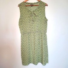 Gap Sleeveless Sheer Elastic Waist Dress Womens Size XL Neck Tie Green/Blue