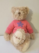 FAO Schwarz Teddy Bear Tan Plush Pink Sweater w/Purple Flower Stuffed 16" Inch