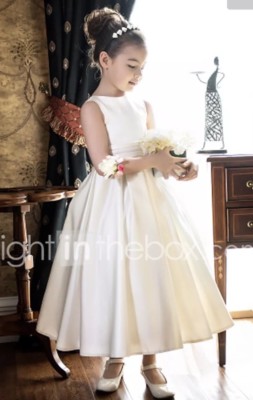 white tea length flower girl dress