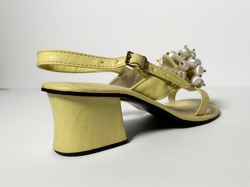Vintage 1960s 1970s Vagabonds Pearl Beaded Satin Ball Sandal Heel Shoes Yellow 7 - Picture 18 of 22