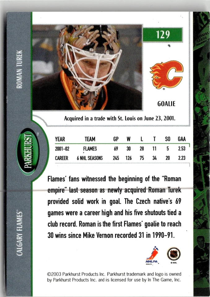 2002-03 Parkhurst #129 Roman Turek - Image 2 of 2