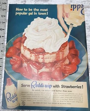 1951 Reddi-Wip Vintage Print Ad Whipped Cream Strawberry Shortcake Dessert Can