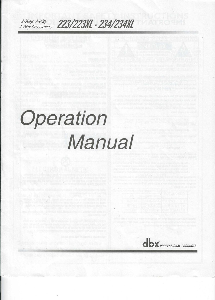 dbx 234XL クロスオーバー 元箱・取説付き DBX 223/223XL-234/234XL Crossover Operation Manual dbx