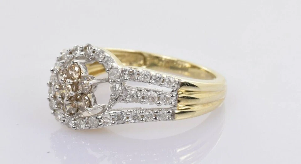 Pave Diamond Cluster Ring Cognac Center in 10k Yellow Gold .78 Carats Size 7 - Image 3 of 4