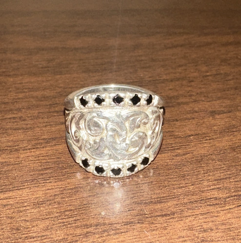 HYO Silver-925 Sterling &Crystal Statement Ring w/Black Stones Size 8.5 Western