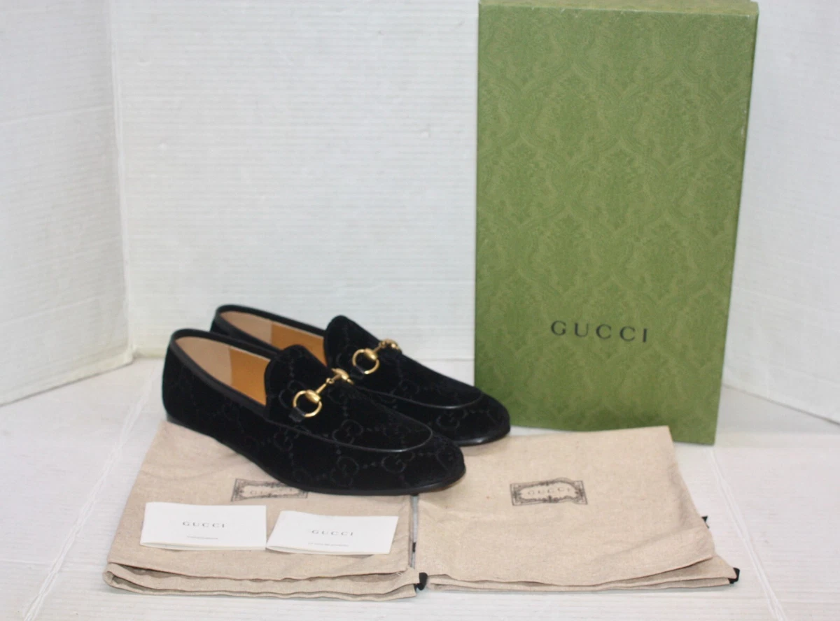 GUCCI Black GG Velvet Men s Gucci Jordaan Loafers Shoes Size 7.5