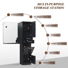 Modern Wall Mount Mirror Station for Storage, Hair Salon Cabinet with Hair Dryer