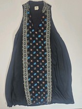 O'Neill Sleeveless A-Line Tunic Mini Dress Womens XS Black Gold Beaded Front