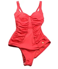 Sunseeker Womens One Piece Swimsuit Sz 8 D Cup Red Sweetheart Neck Ruched NWOT