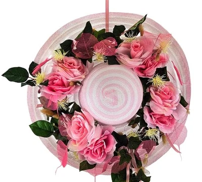 CASA - POADOR SOMMERHUT mit künstlichen Rosa Rosen Efeugirlande Fruchtstände 45 - Bild 1 von 4