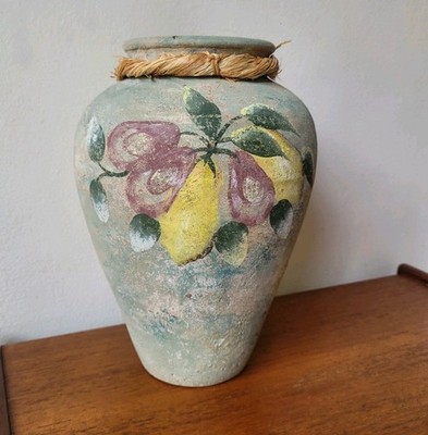 Rustikale handbemalte Obstvase Urnenstil Distressed Keramik mediterranes Dekor