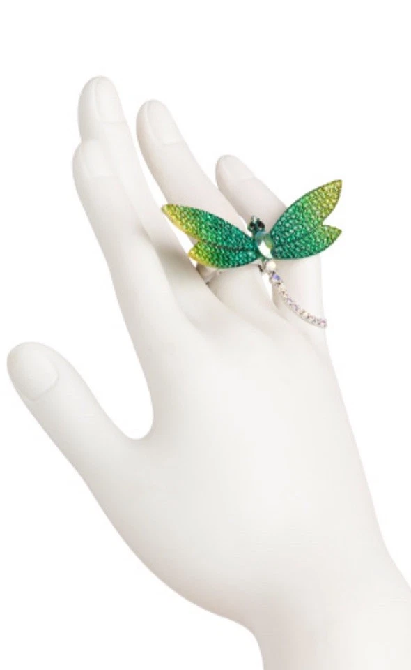 NOVO Anel de Coquetel Elástico Betsey Johnson Garden Glam Strass Libélula - Imagem 2 de 4