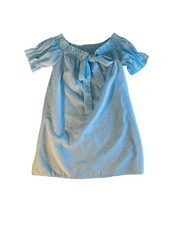 Christina women’s seersucker blue and white striped off shoulder dress size smal