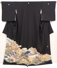 6526T13z1560 Japanese Kimono Silk TOMESODE Princess Black