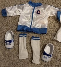 18 inch doll soccer Outfit: jersey, full zip jacket, 2 soccer socks, 2 cleats.