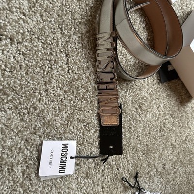 MOSCHINO Couture AEFFE Logo Buckle Leather Belt Black Size 46