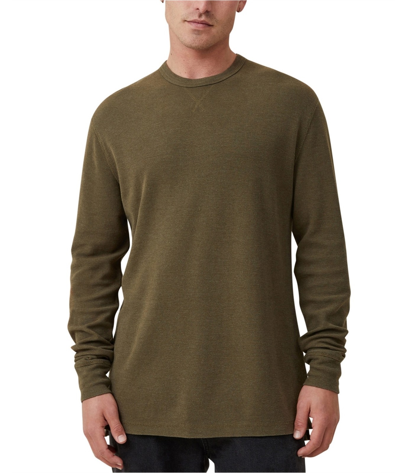 Мужская базовая футболка в рубчик из хлопка Зеленая большого размера 4690₽