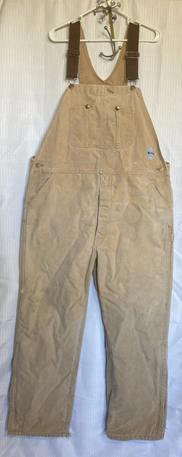 Vintage Muleskins by Carhartt Beige Cotton Nylon Lined Insulated Worn Overalls
