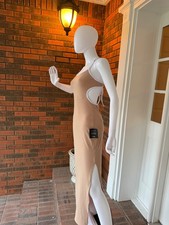 NWT LULUS SIZE MEDIUM Tan/White Trim Rayon Blend Ribbed Side Slit Adjust Straps