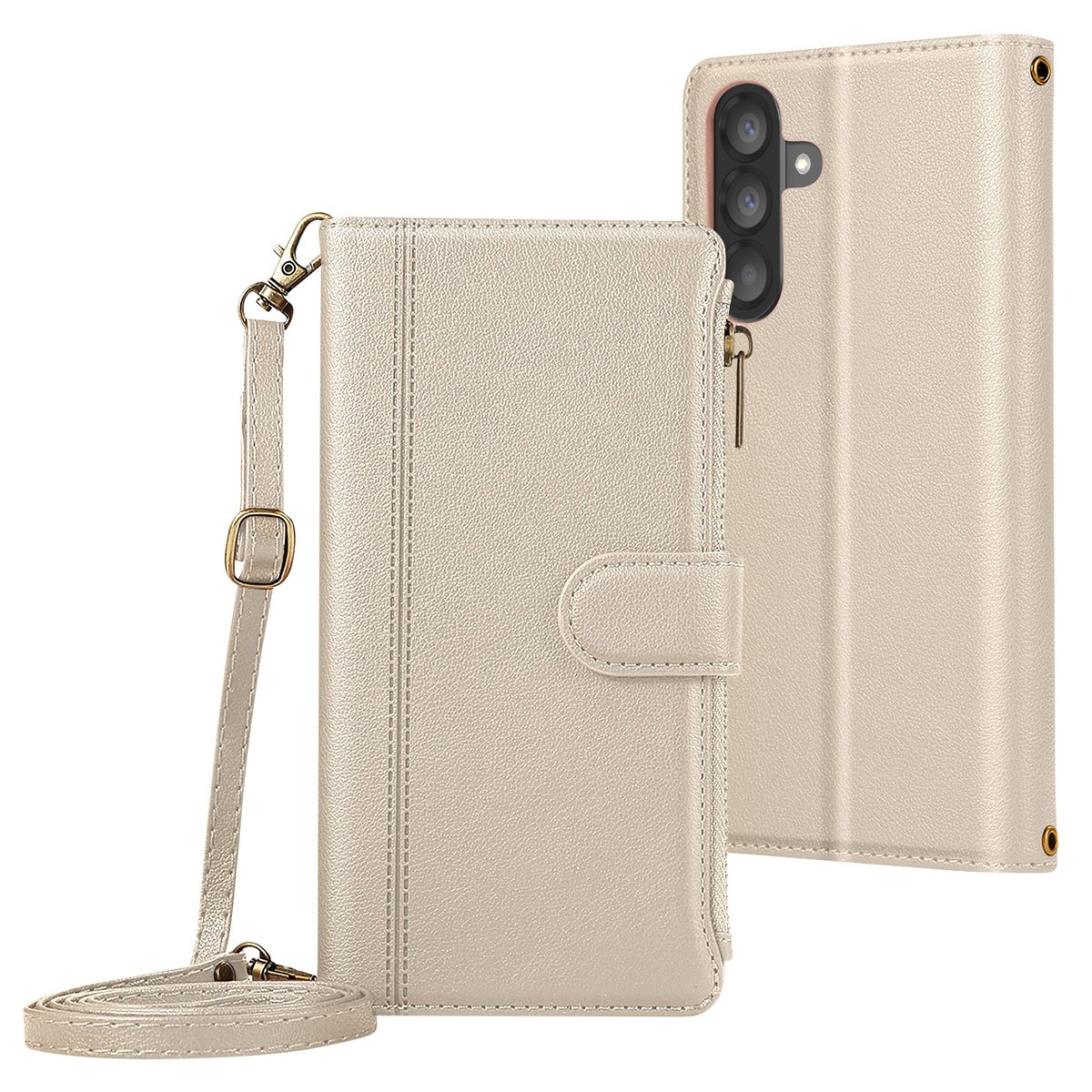 Coque folio beige avec sangle pour Samsung Galaxy A56