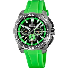 Festina Chrono Bike F207253 Men Green Rubber Strap Black Analog Dial Watch 45 mm