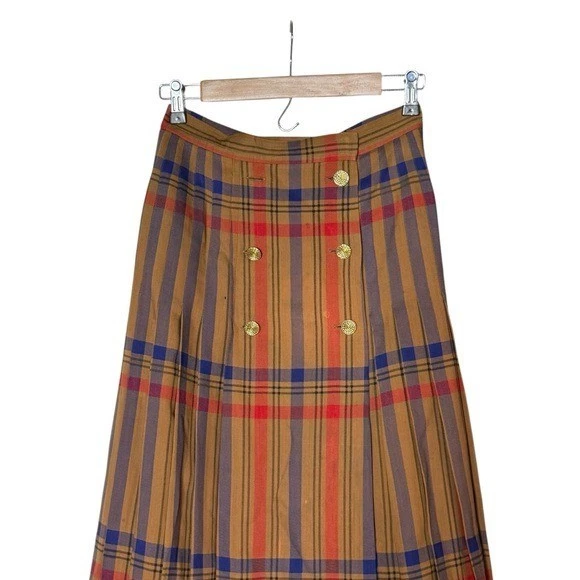 Falda midi plisada a cuadros 100 % lana Saint Laurent de colección talla 42 marrón azul rojo Foto 3 de 4