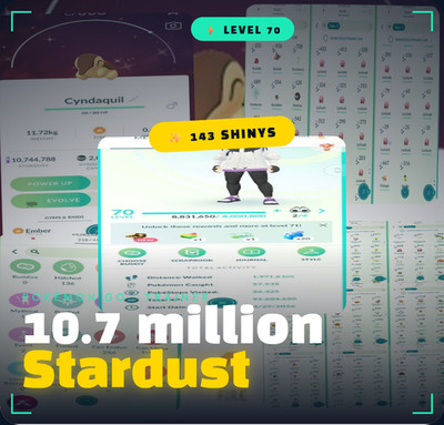 Pokémon Go Acc Level 70 +143 Shiny +10.7m Stardust - Male